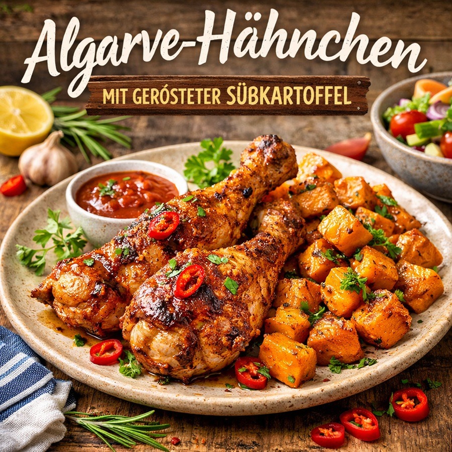 Algarve-Hähnchen mit gerösteter Süßkartoffel