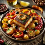 Bacalhau Rezept, Portugiesische Küche, Geröstete Paprika und Kartoffeln, Stockfisch mit Paprika