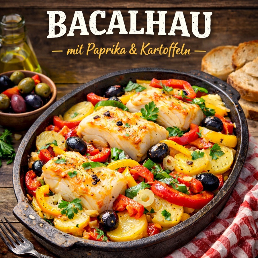 Bacalhau mit Paprika und Kartoffeln