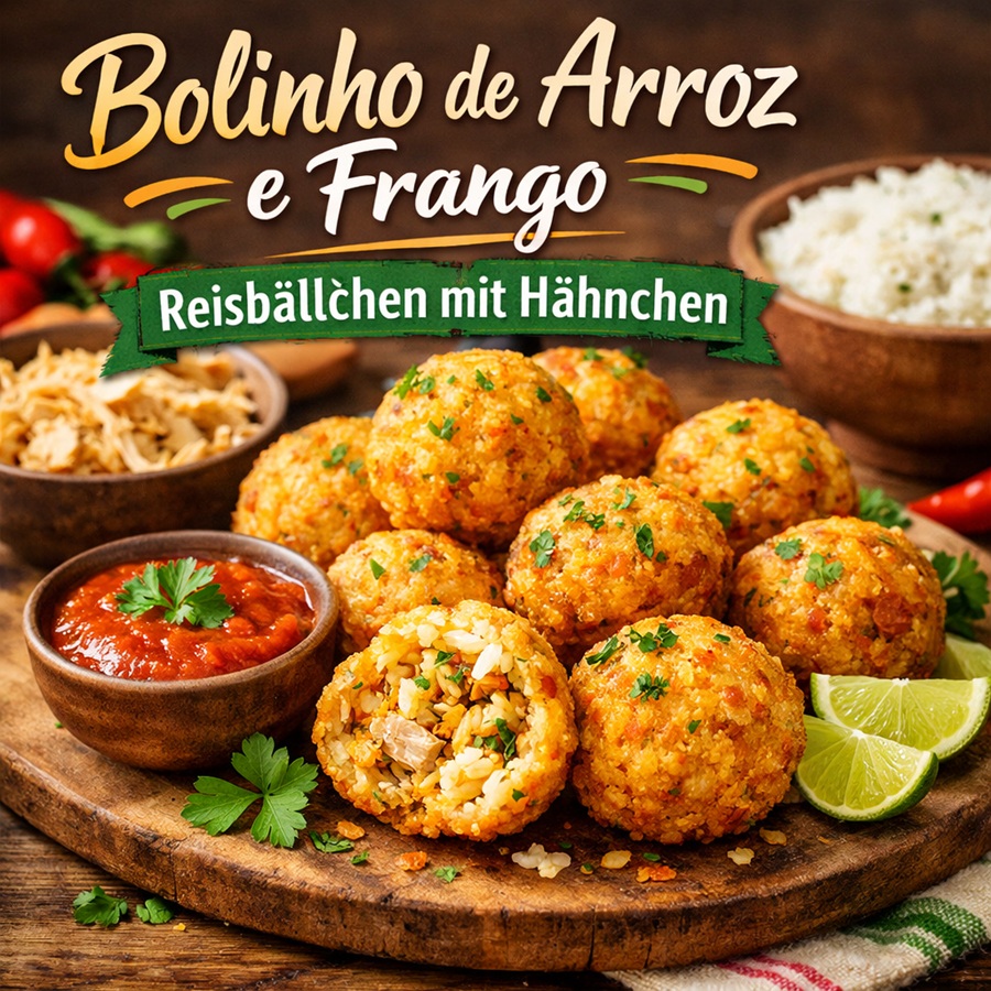 Bolinho de Arroz e Frango – Reisbällchen mit Hähnchen