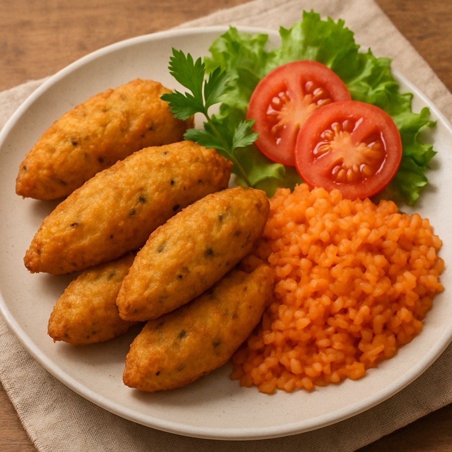 Pastéis de Bacalhau und Arroz de Tomate