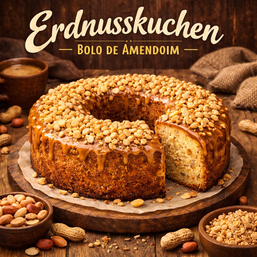 Erdnusskuchen mit Karamell- Bolo de Amendoim com Caramelo